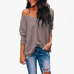 Women's Off-Shoulder Sweater - Taupe